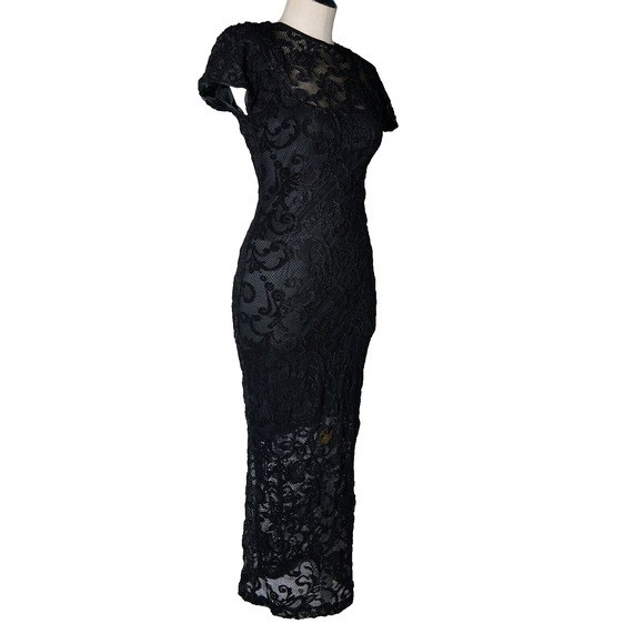 Casadei Dresses & Skirts - Vtg 90s Eletra Casadei Prom Lace Bodycon Dress Sz S Dark Feminine LBD Cocktail